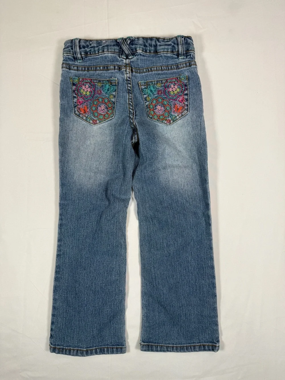 SONOMA Girls Embroidered Bootcut Jeans Size 5 Light Wash Stretch Denim Butterfly